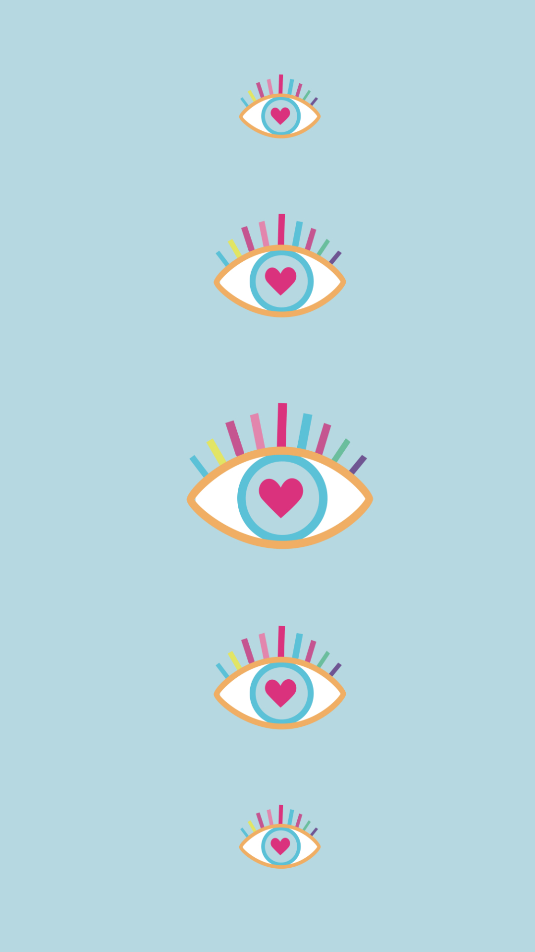 Summer phone wallpaper with eyes and hearts design on blue background